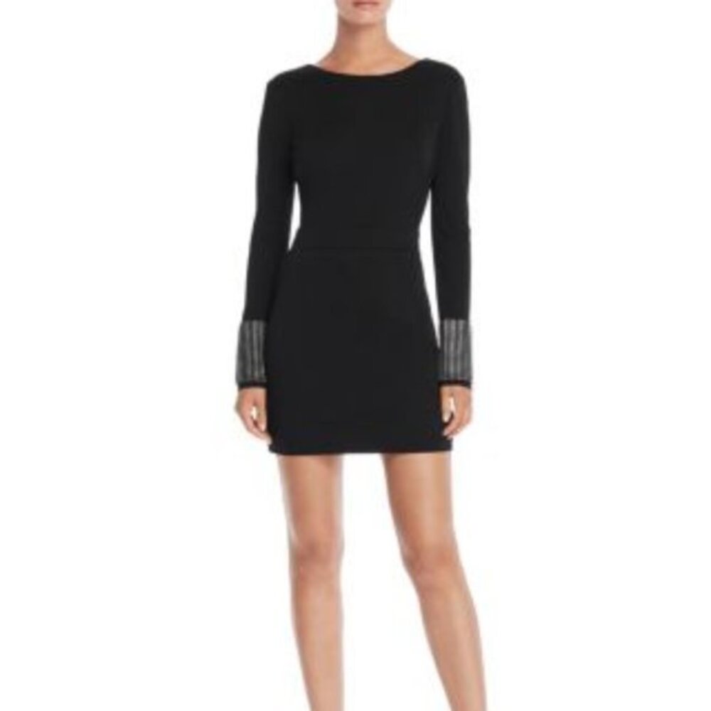 Aqua Embellished Long Sleeve Deep V Short Dress